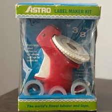 Vintage 1970's Astro Label Maker Kit Red  Extra 3/8 Tape Retro Office School