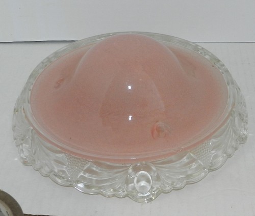 Vintage Deco Pink Clear Glass Hanging 10" Ceiling Light Shade