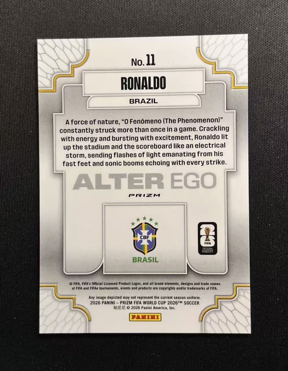 2026 Panini Prizm FIFA World Cup Ronaldo #11 Alter Ego Brazil Case Hit SSP R9 view 2