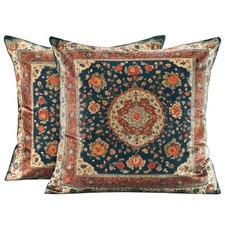Vintage Floral Soft Velvet Throw Pillow Covers 18" x 18" Pack of 2 Dark Blue