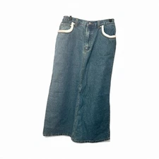 Denim Maxi Skirt with White Faux fur Accents Size 10 NWT.