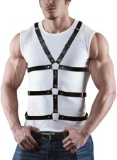 Men's PU Leather Chest Harness Belt, Adjustable Punk Style Body Belt for Muscle