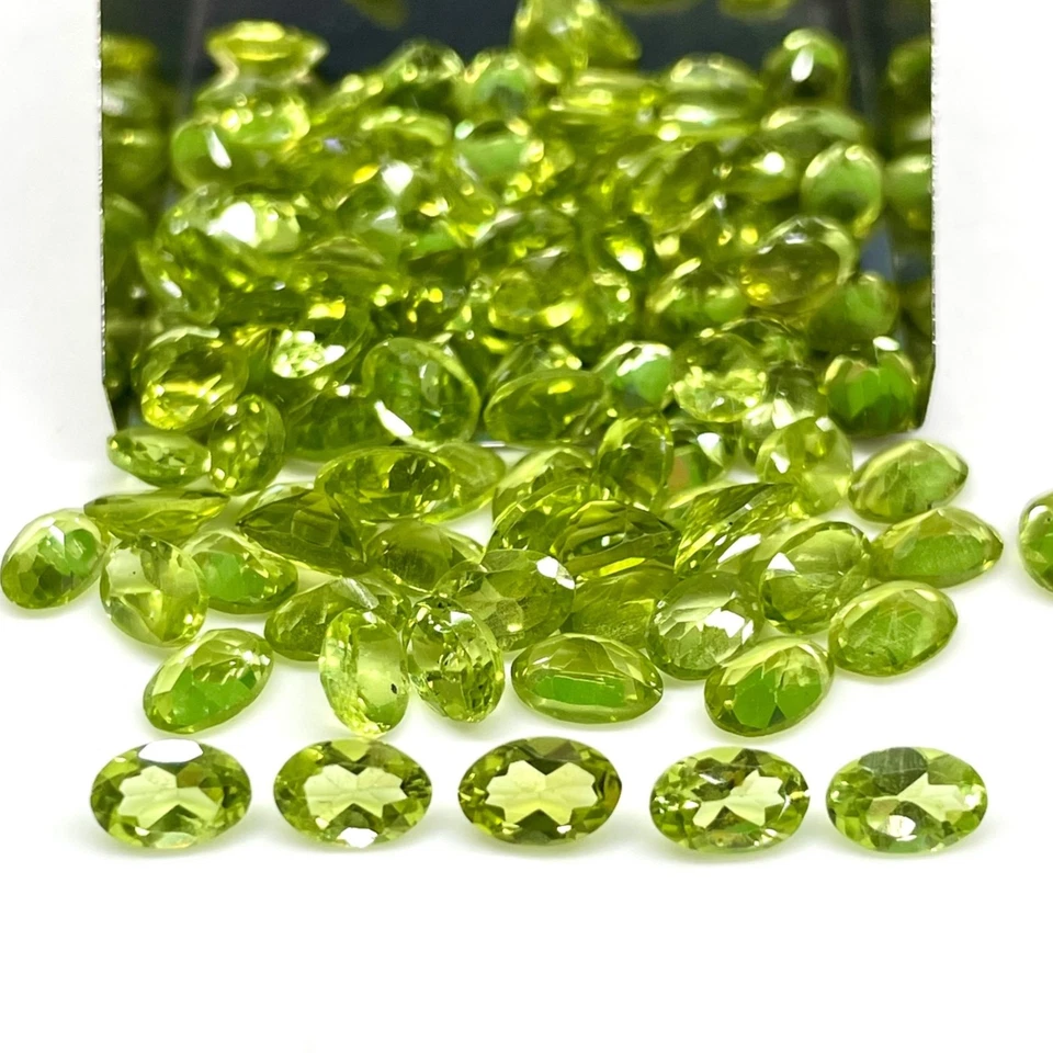 25 Stück Natürlich Peridot 6x4mm Oval Schnitt Locker Unbehandelt Edelsteine - Bild 2 von 4