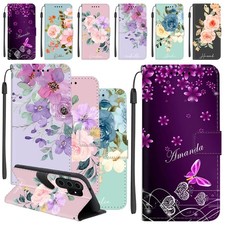 Floral Personalised Case For Samsung S25 A17 A36 A56 Stand Wallet Leather Cover