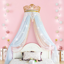 Bed Canopy for Girls, a Princess Bed Canopy with Lights Featuring an Elegant Met