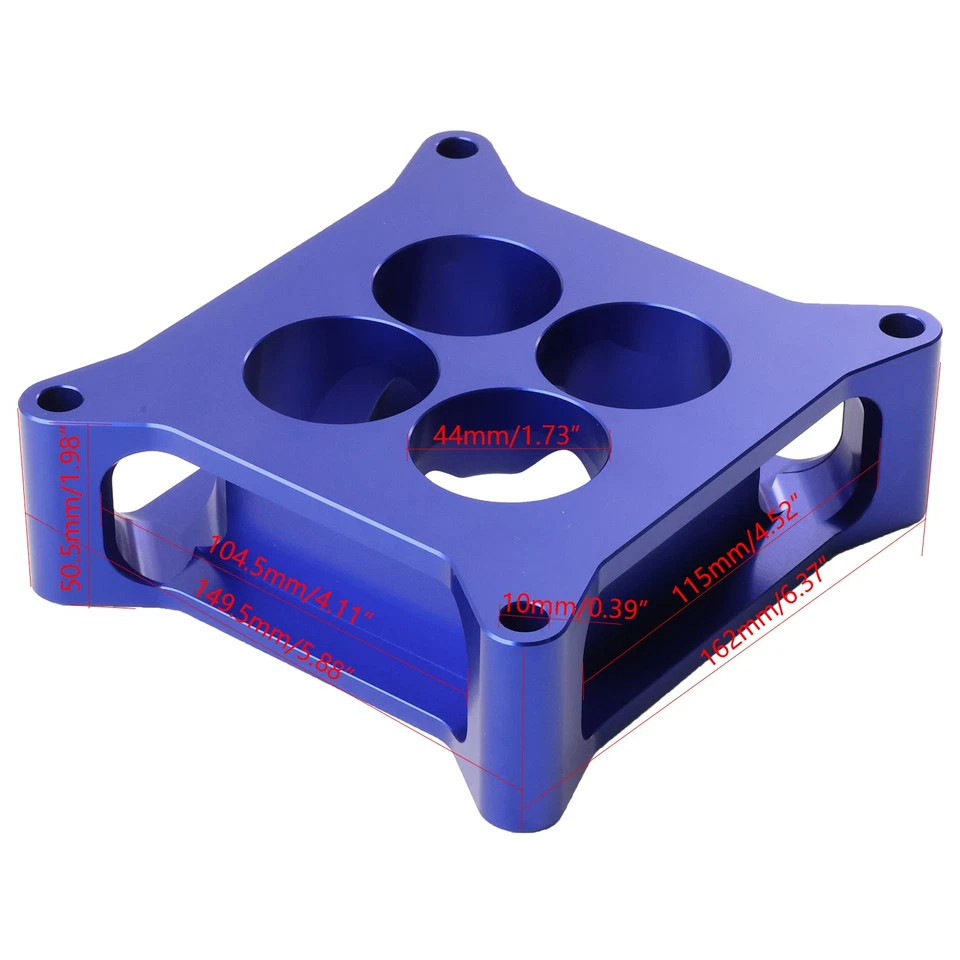 2" inch Anodized Billet Aluminum 4150 Carburetor Spacer Square Bore 4 Port Blue - Image 2 of 4