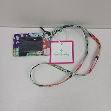 Vera Bradley Reactive Zip Id Case and Lanyard Combo Happy Blooms Cross-Stitch