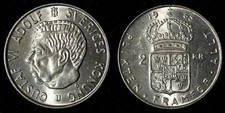 SWEDEN Gustaf VI Adolf Silver 1965 U 2 Kronor  UNC KM# 827 (28 712)
