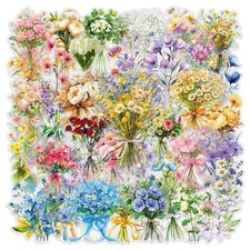 30Pcs Random Clear Transparent PET Natural Flower Colorful Floral Stickers