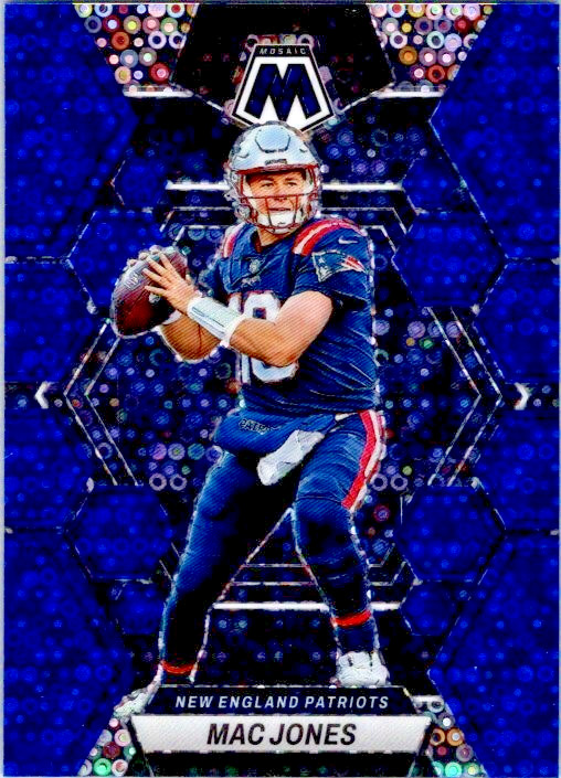 2023 Panini Mosaic #160 Mac Jones /75 Blue Prizm No Huddle Disco Patriots Card