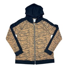 Chicos Zenergy Womens Tiger Print Full Zip Jacket Hood Brown Black Size 1 M 8/10
