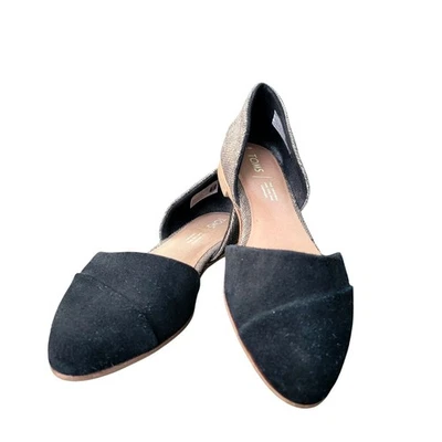 Toms Jutti Flats Womens 7 Black Suede Gray D'Orsay Colorblocked Pointed Toe - Image 1 of 4