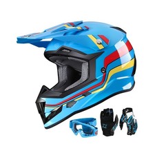 GLX GX623 Youth ATV/Dirt Bike Helmet Combo - Retro Blue, Large - DOT
