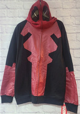 Marvel Deadpool Full Zip Hoodie Hooded Sweatshirt Men's 2X Red Black Costume New
