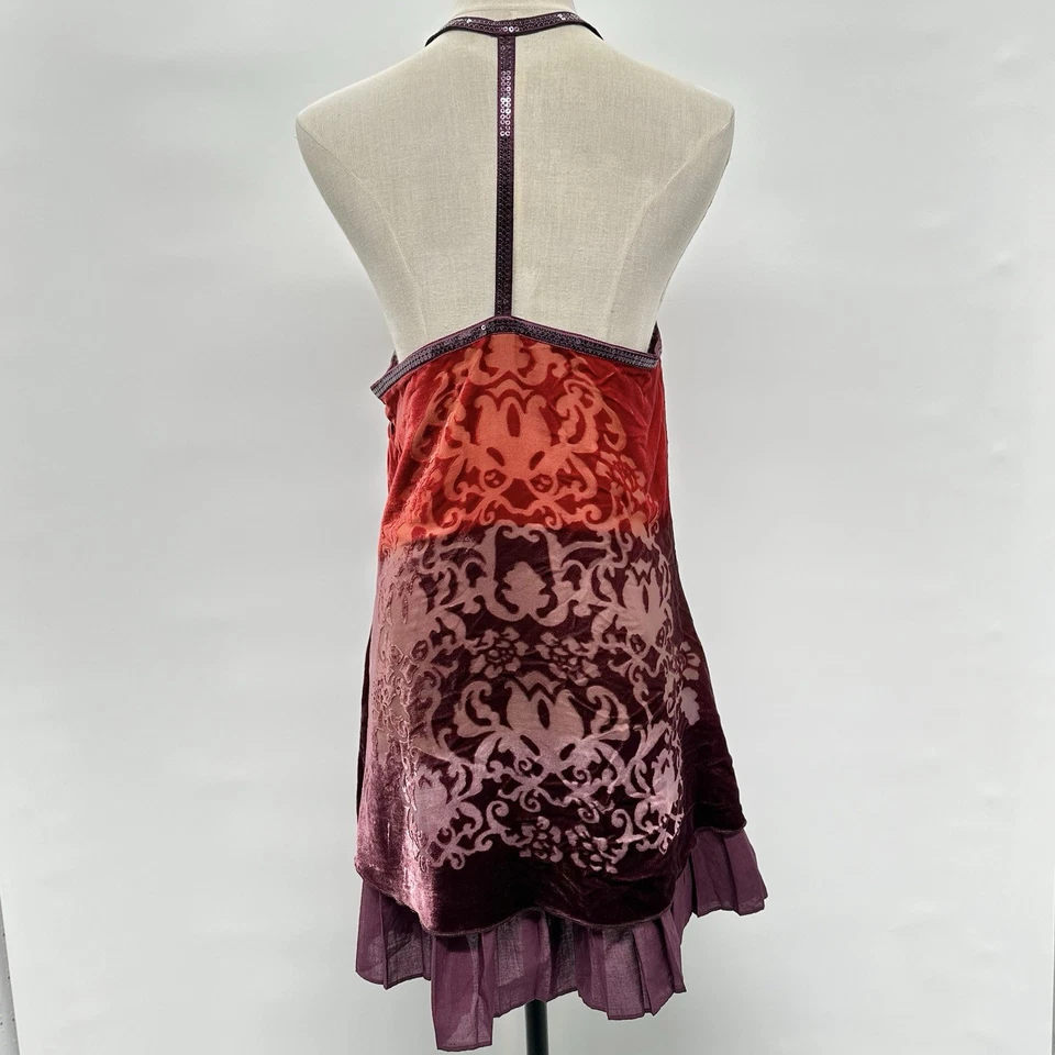 Free People Velvet Burnout Tunic Mini Dress Sz 8 Silk Forbidden Ivy Red Purple - Image 4 of 4