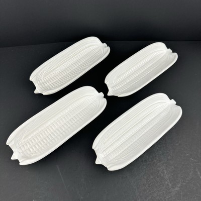 Bordallo Pinheiro White Corn Cob Dishes (4) Mint Condition Made in Portugal