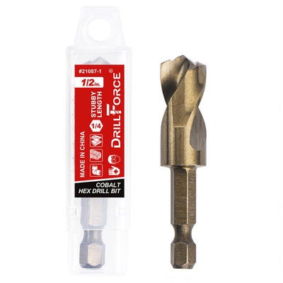 1/2'' M35 Cobalt Stubby Drill Bit for Stainless Steel, Hard Metals & Cast Iron, w