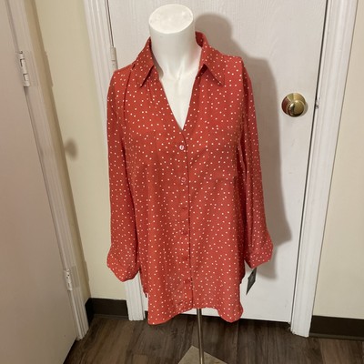 Fortune + Ivy Women s NWT Orange Salmon Blouse  Polka Dot, XL