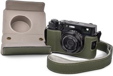 Full Half Leather Case for Fujifilm X100VI Camera GREEN Full Size w/ Strap