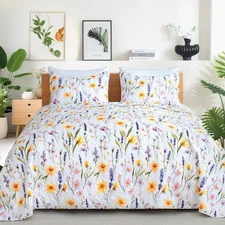 Quilt Set King Size Floral Quilt Bedding Set 3 Pieces Quilted Bedspread Light...