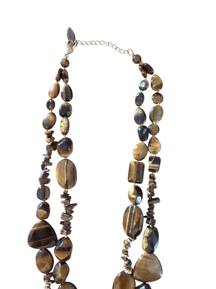 Hermoso Collar Coldwater Creek Doble Hilo Ojo de Tigre Pepita Declaración Foto 3 de 4