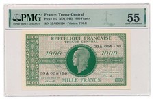 FRANCE banknote 1000 Francs 1944 PMG AU 55 About Uncirculated