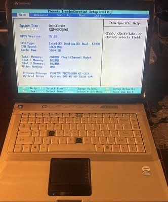 Gateway M6334 15.4'' Laptop FOR PARTS