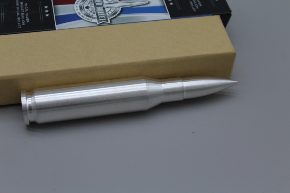 Silver Bullet Bullion .50 Cal Bullet 10 oz Silver Bullion with Box ...