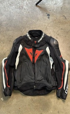 Dainese Super Speed Leather Racing Motorcycle Jacket Size 48 Black Red White