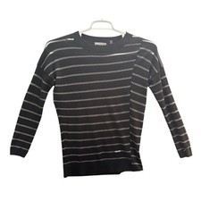 Vince Womens XS Cashmere Black Silver Striped Crew Neck Long Sleeve Knit Sweater