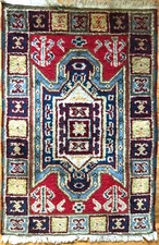 Vintage Handmade Tribal & Geometric Colorful Scatter  Wool Rug/Accent Rug, 2x4