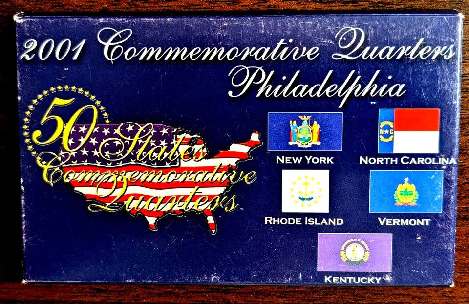 2001 50 States Commemorative Quarters Philadelphia Mint KY, NY, NC, RI, VT - Image 2 of 2
