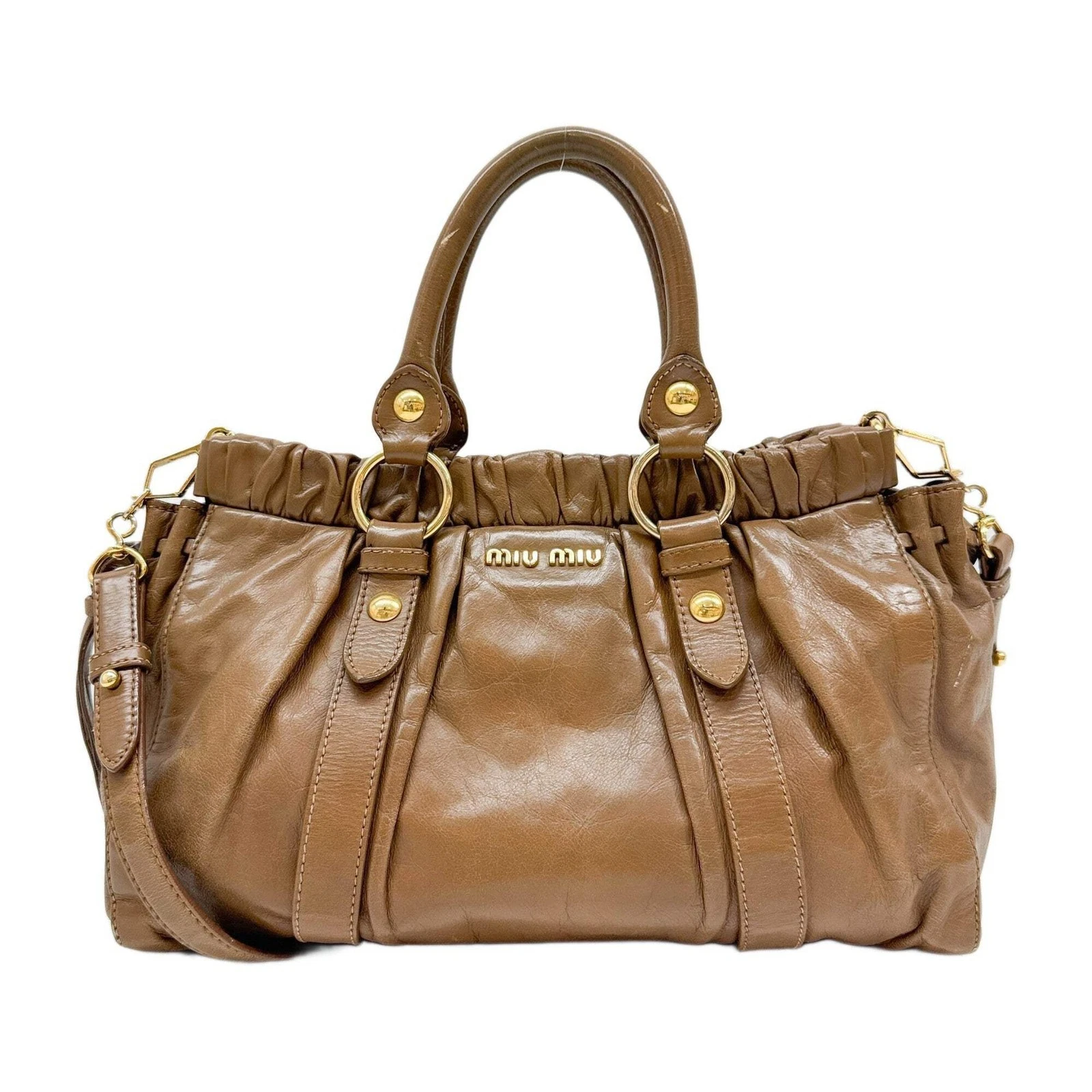 Miu Miu — MIU MIU Vitello Tan Leather Two Way Bag