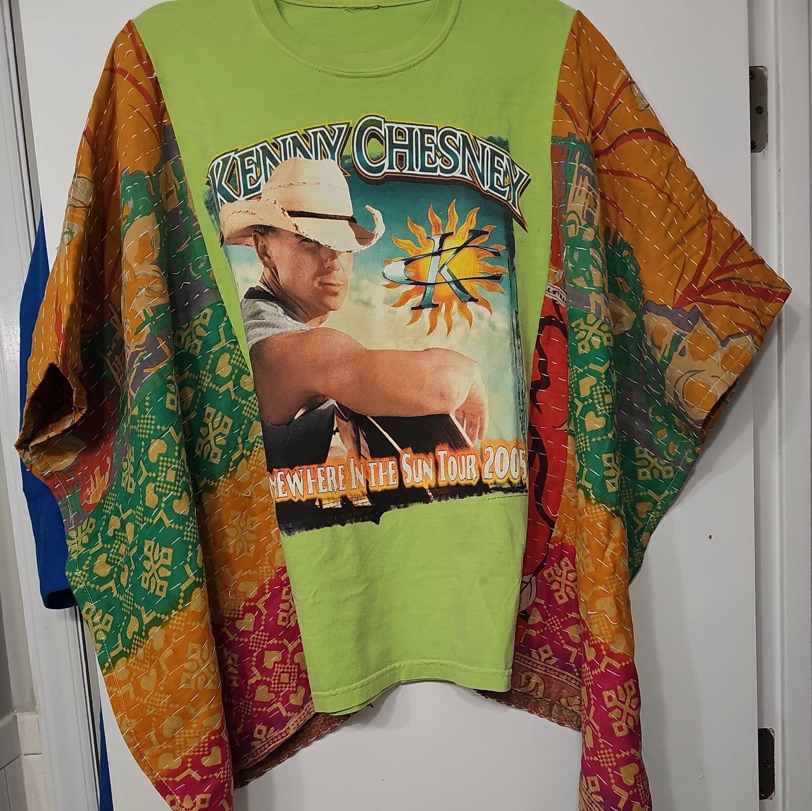 Kenny Chesney Country Band Upcycled Kantha Poncho Woman OS Boho Nashville Hippie