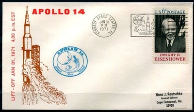 Apollo 14. Mondflug. Start zum Mond 31.1.1971. Gedenbkbrief. SoSt. USA 1971