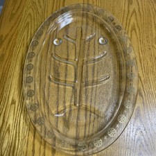 USA 16" Glasbake #9 Glass Tree of Life Serving Platter Atomic Gold Stardust 90s