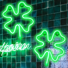 2 Pack Neon Signs Clover Shaped St. Patrick'S Day Decorations, Green LED Shamroc