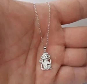 Authentic 0.10Ct Round Cut Real Moissanite Monkey Women's Pendant 14K White Gold Plated