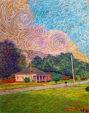 My Front Yard 16x20 Framed Original Oil Painting on Acrylic Glass Monet Van Gogh