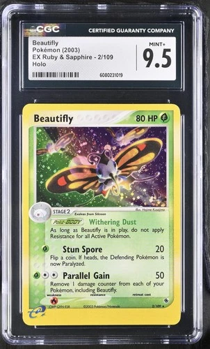 CGC 9.5 MINT+ Beautifly 2003 EX Ruby & Sapphire 2/109 Holo Pokemon Card