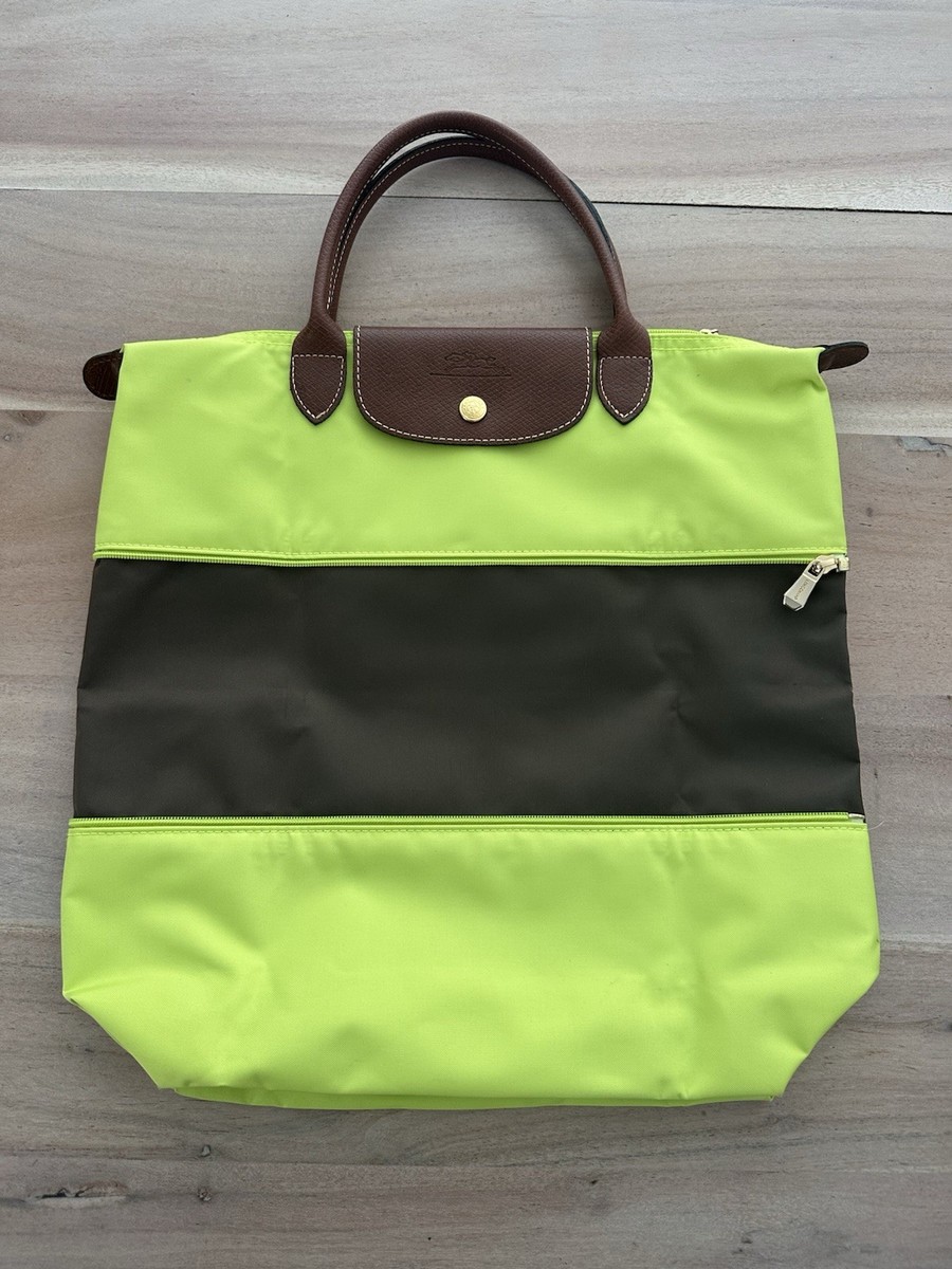 LONGCHAMP Le Pliage Neon Chocolate Nylon Expandable Medium Tote