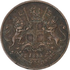 [#369675] Coin, INDIA-BRITISH, 1/4 Anna, 1835, Bombay, EF, Copper, KM:446.2