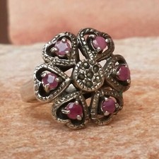 925 Women's SILVER RING SOLITAIRE SEAL Ruby Pink Flower
