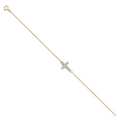 Gold 14K Gelbgold leichte Zirkonia Kette Armband - 7+1''