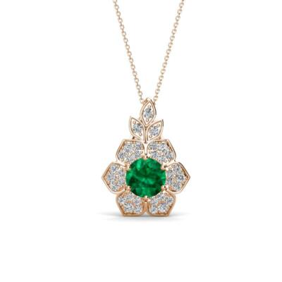 Smaragd & Diamant Floral Halo Anhänger Halskette 1/2 ctw 14K Gold JP:266159