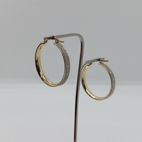 ORECCHINI A CERCHIO GLITTER IN ORO GIALLO E BIANCO 750 18KT 2,7 GRAMMI (4523) - Foto 3 di 11