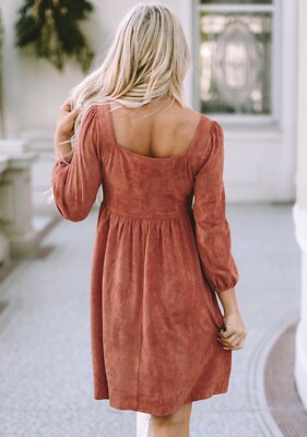 brown suede long sleeve dress Retrofete Thalia Dress Metallic