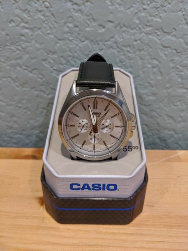 Casio Classic Men's Watch Model # 5566 50M WR, Silver w/ Black Leather Band  NEW | eBay