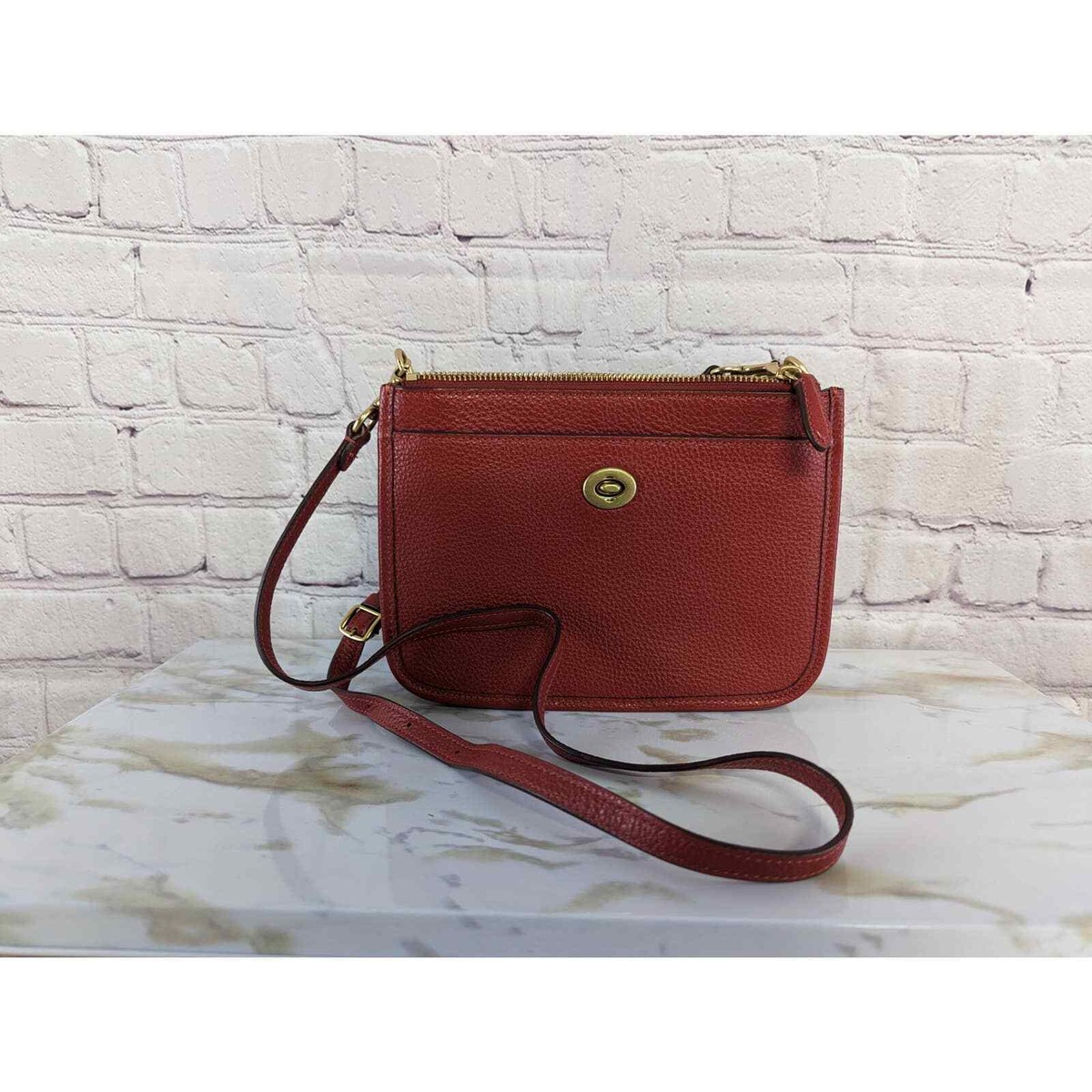 Coach Slim Turnlock Brick Red and Brass Crossbody Purse C6663 | eBay