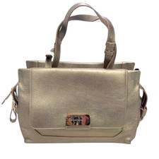 Stuart Weitzmen Eastdtote  Matte Gold Pebbled Leather Large Leather Tote Euc
